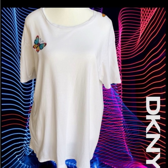 DKNY White Tee with Colorful Butterflies 🦋 🦋Accents - Picture 2 of 8